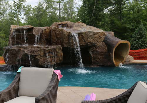 backyard pool water falls outdoor living